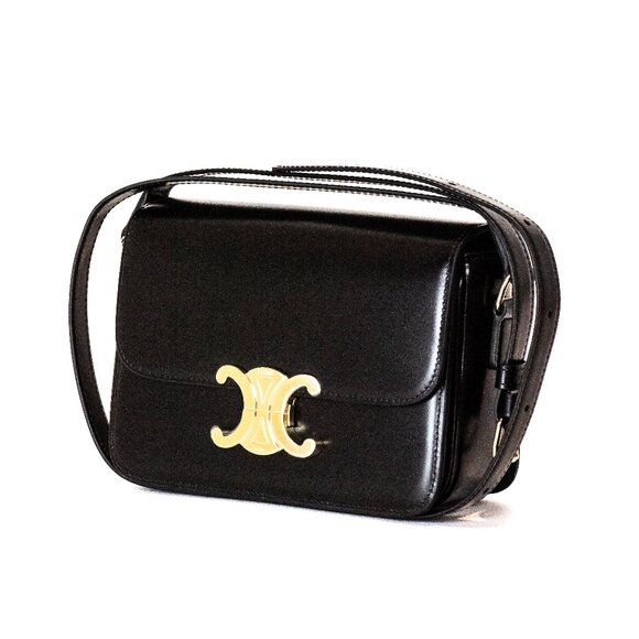 Celine Teen Triomphe Bag Black Shiny Calfskin Gold Hardware – Like New - Picture 1 of 4